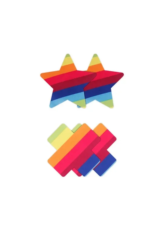 2 Paar Regenbogen-Nippelsticker Stern und Kreuz