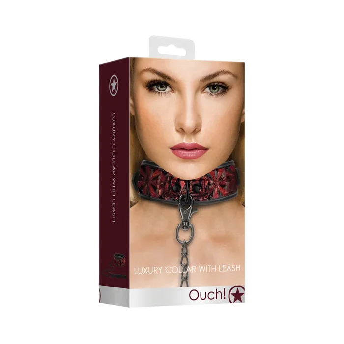 A Slave Collar With Leash – Burgundy