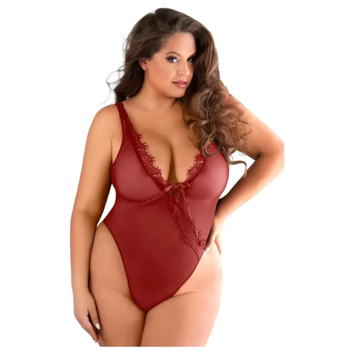 Allure – Spitzenbody mit offenem Design (Rot) – 2XL/3XL