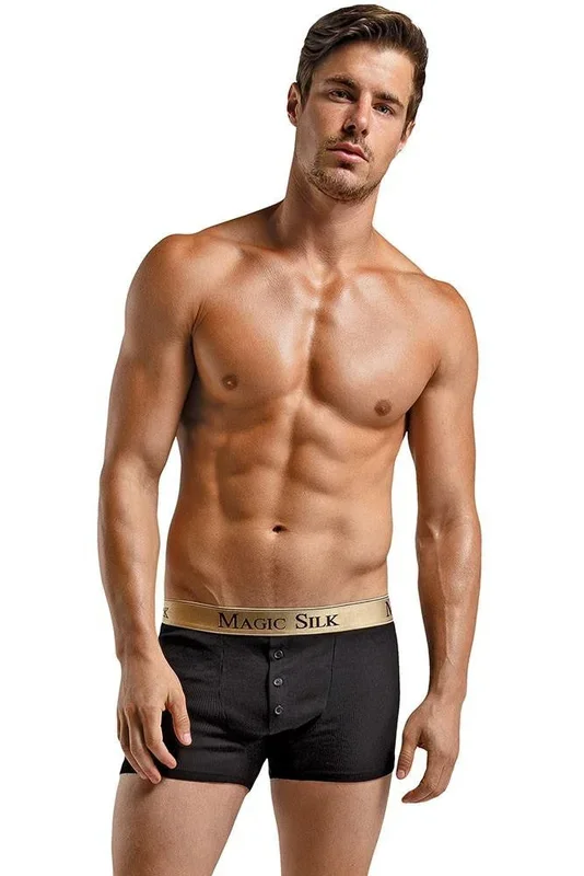 Black Rib Knit Button Pouch Boxers in S