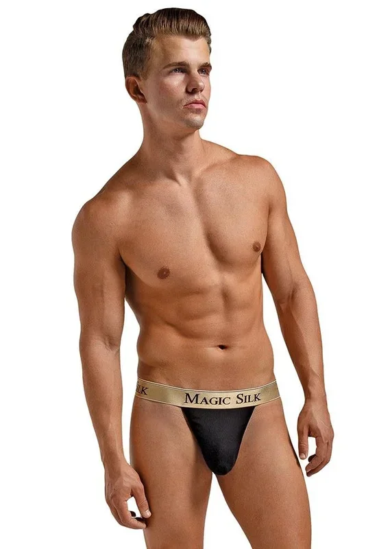 Black Rib Knit Micro Thong in L