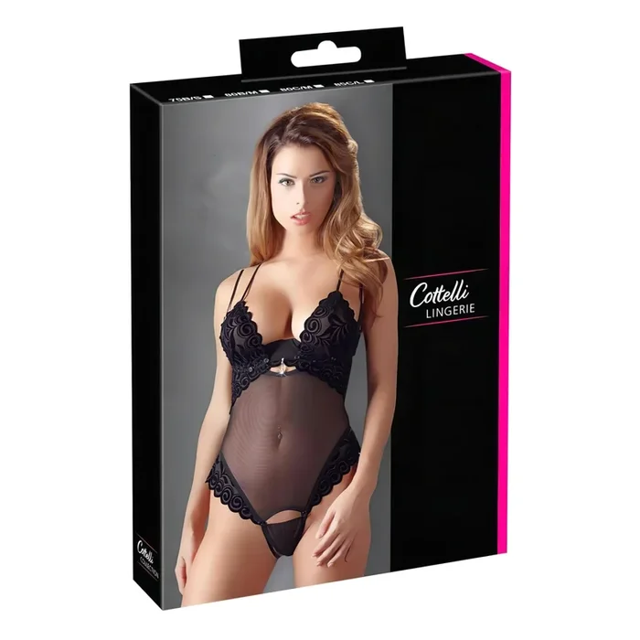 Cottelli – Samtiger, vielseitiger Body (schwarz) – 80B/M