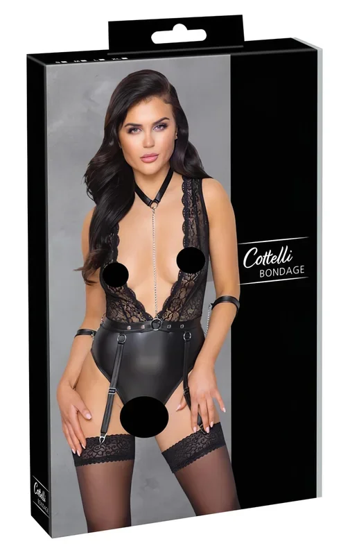 Cottelli Bondage – Spitzen-Body mit Halsband (Schwarz) – XL