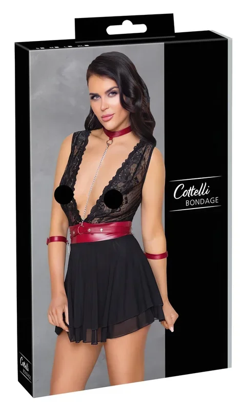 Cottelli Bondage – Spitzenbabydoll mit Halsband (schwarz) – XL