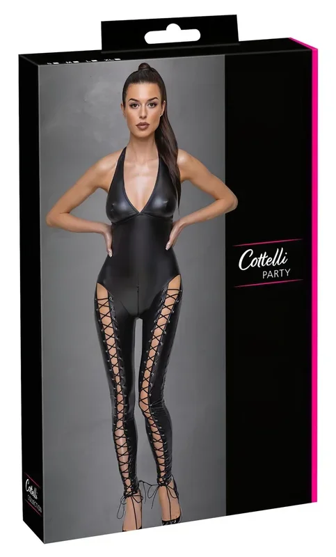 Cottelli Party – Halterneck-Overall mit Schnürung (Schwarz)
