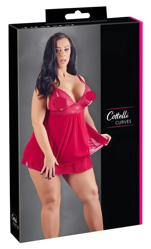 Cottelli Plus Size – Spitzen Babydoll (Rot) – 2XL
