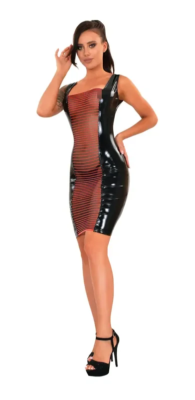 Datex-Kleid mit Tüll-Einsatz mit Latexstreifen