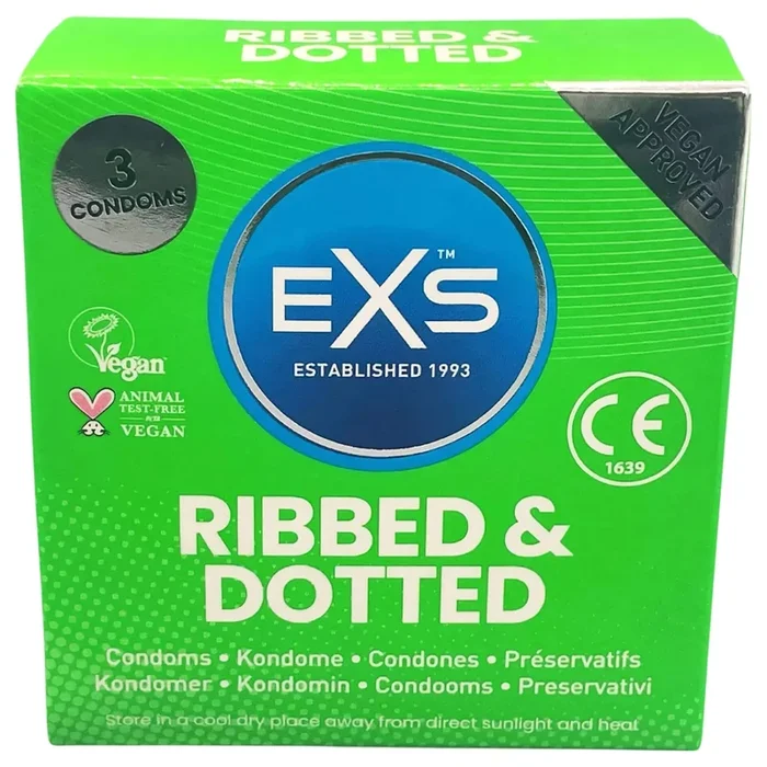 EXS Gerippt, genoppt & ausgestellt – gepunktetes Kondom (3 Stk)