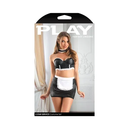 Fantasy Lingerie Play 5-Star Service Wetlook Bustier: Adjustable Open Back Spanking Skirt: G-string Panty & Choker Costume S/M