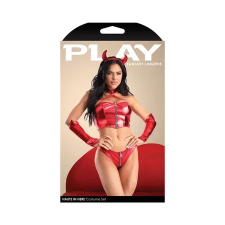 Fantasy Lingerie Play Haute In Here Front Zip Harness Top and Panty: Arm Bands & Headband Costume M/L