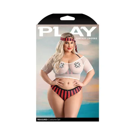 Fantasy Lingerie Play Treasured Open Cup Bra: Fishnet Top: Panty: Head Scarf & 1 pair of Pasties Costume 3XL/4XL