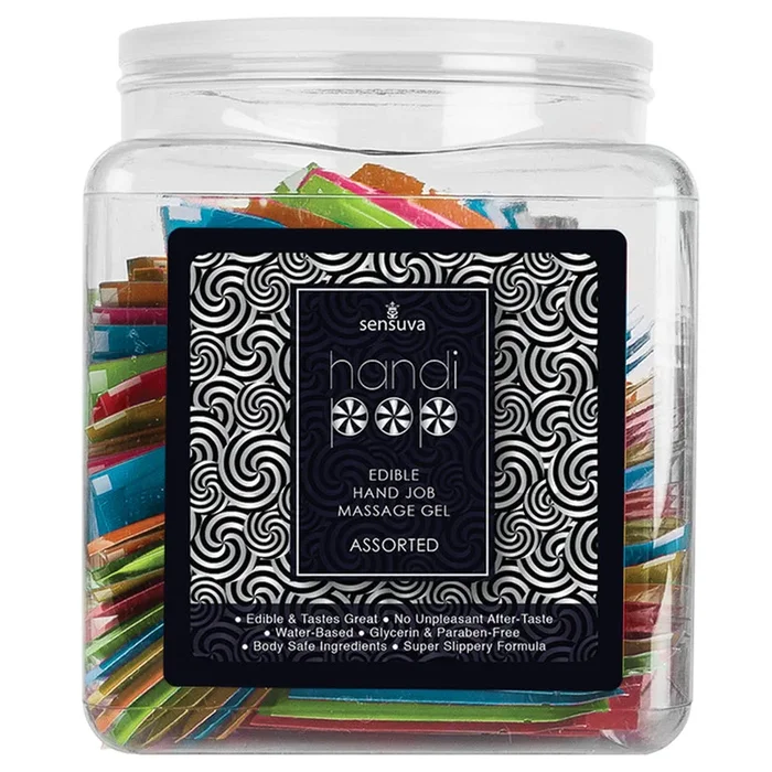 Handipop Hand Job Massage Gel Assorted Flavor – 100 Piece Single Use Packet Tub