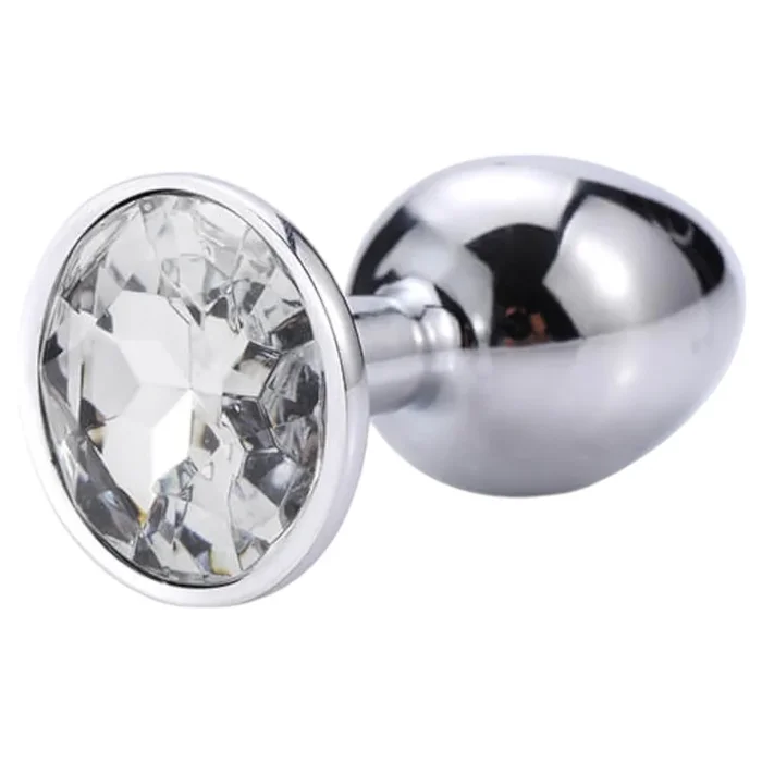 Sunfo – Metall Analplug mit weißem Stein (silber)