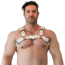 Vegan Bulldog Harness – einfarbig mit 4 Gürtelschnallen und D-Ring – S/M – white
